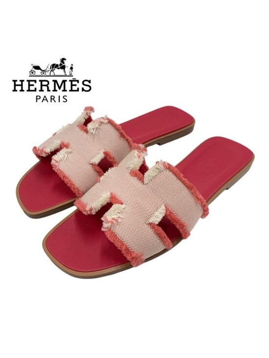 Hermes Shoes - ★SOLD★ Hermes Oran Sandals Shoes Fabric Leather Pink Flat